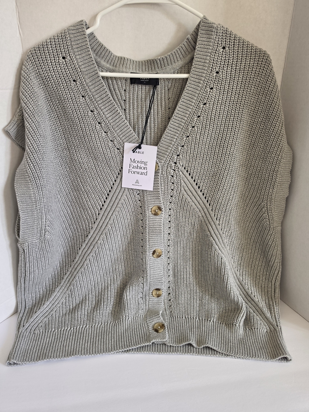 Able Sleeveless V-Neck Button Knit Vest - Light Gray
